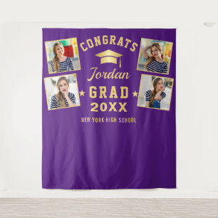 Modern Purple Graduation 4 Photo Booth Backdrop Tapestry