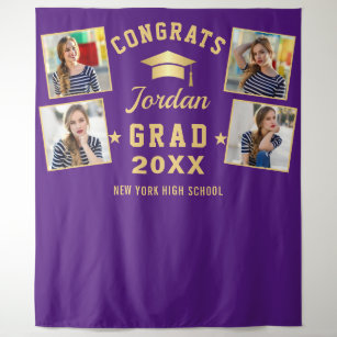 Modern Purple Graduation 4 Photo Booth Backdrop Tapestry