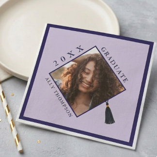 Modern Purple Graduation Cap Photo Napkin