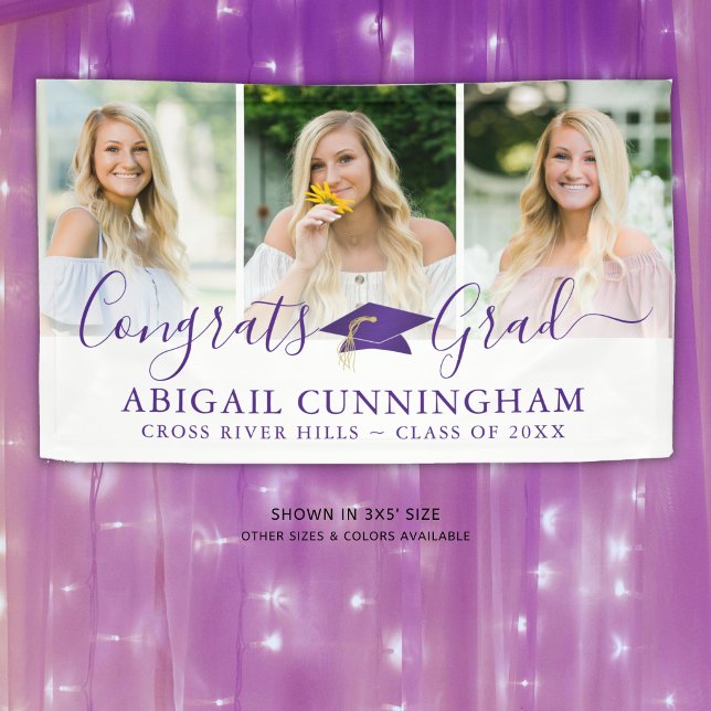 Modern Purple Graduation Cap Script 3 Photo Banner (Creator Uploaded)