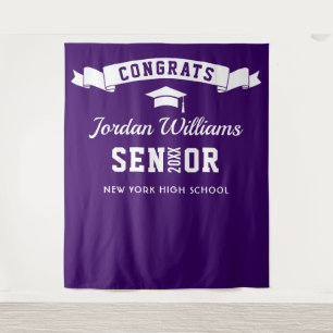 Modern Purple Graduation Party Photo Backdrop Tapestry