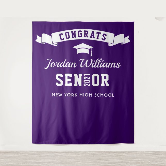 Modern Purple Graduation Party Photo Backdrop Tapestry (Front)