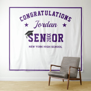 Modern Purple Graduation Photo Booth Backdrop Tapestry
