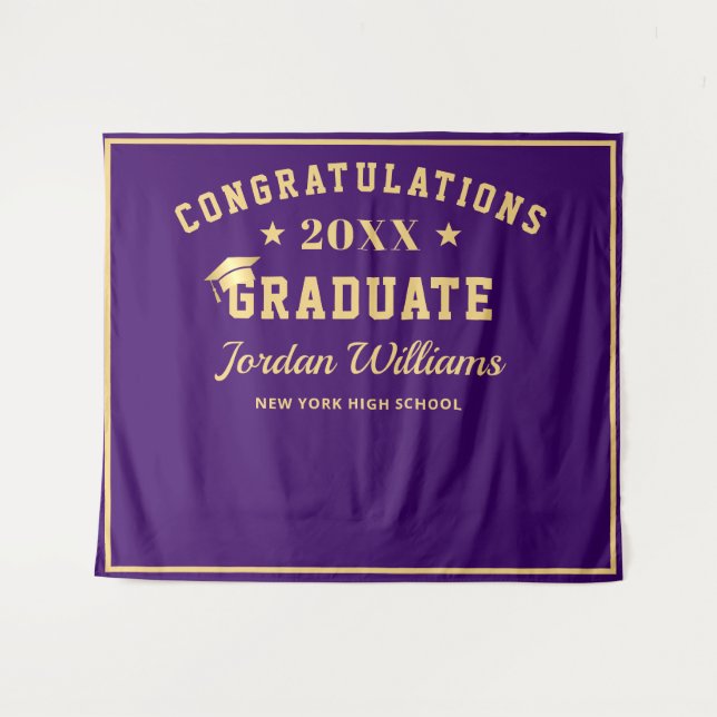 Modern Purple Graduation Photo Booth Backdrop Tapestry (Front (Horizontal))