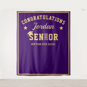 Modern Purple Graduation Photo Booth Backdrop Tapestry