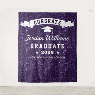 Modern Purple Graduation Photo Booth Backdrop Tapestry