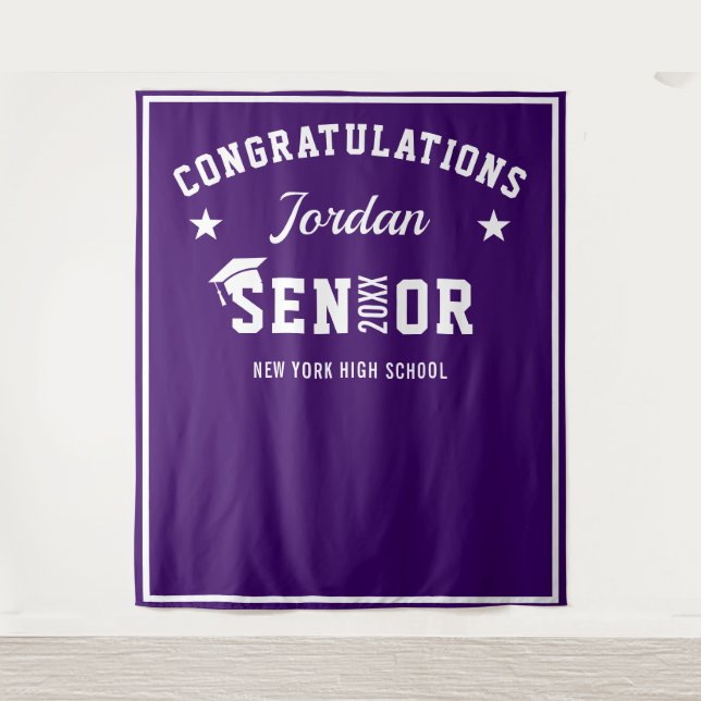 Modern Purple Graduation Photo Booth Backdrop Tapestry (Front)