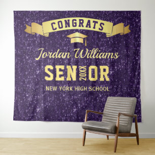Modern Purple Graduation Photo Booth Backdrop Tapestry