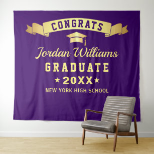 Modern Purple Graduation Photo Booth Backdrop Tapestry