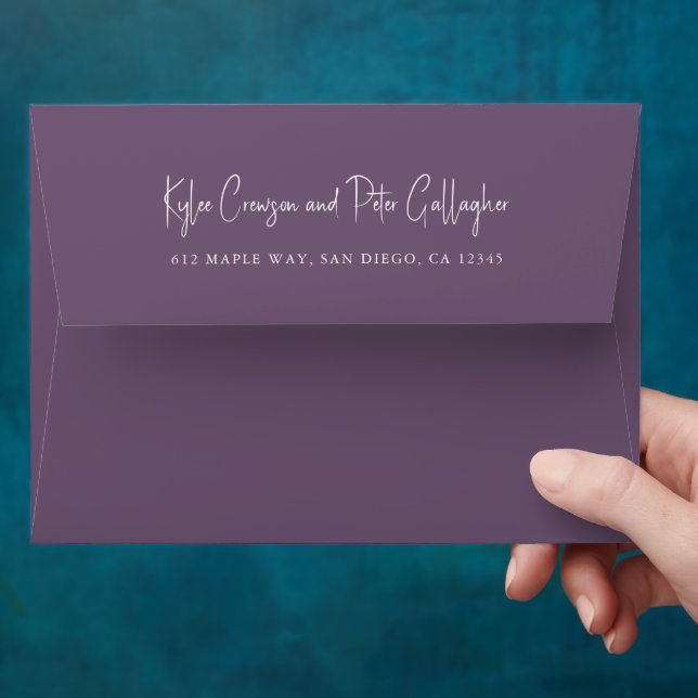 Modern Purple Handwritten Script Elegant Wedding Envelope (Hand)