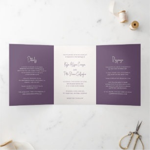 Modern Purple Handwritten Script Elegant Wedding Tri-Fold Invitation