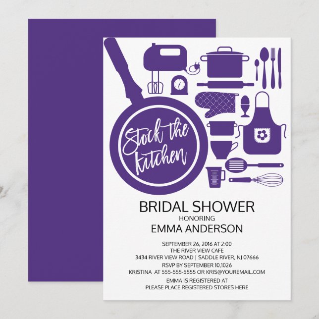 Modern Purple Kitchen Bridal Shower Invitation (Front/Back)