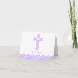 Modern Purple Lace Cross Religious Thank You Note Card