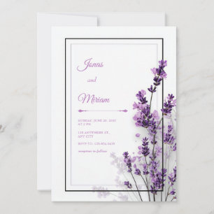 Modern Purple Lavender Black Purple Frame Wedding Invitation
