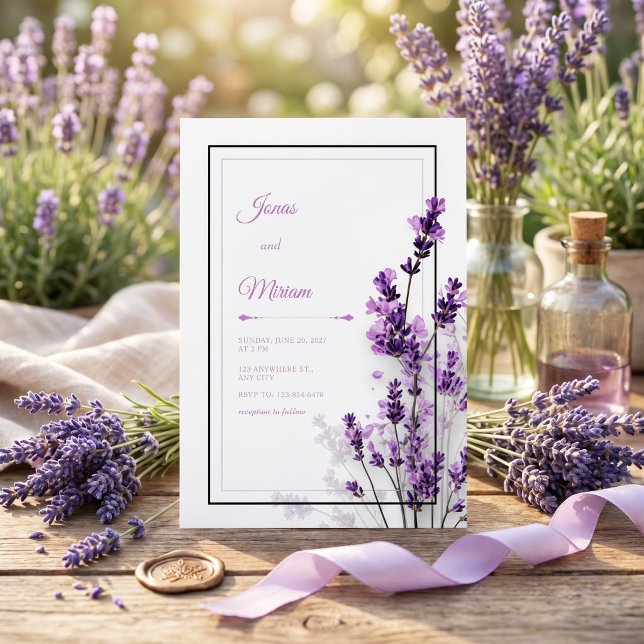 Modern Purple Lavender Black Purple Frame Wedding Invitation (Creator Uploaded)