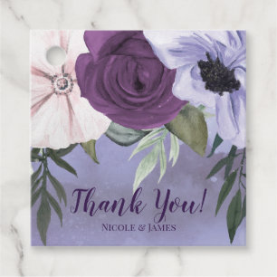 Modern Purple Lavender Floral Watercolor Wedding Favour Tags