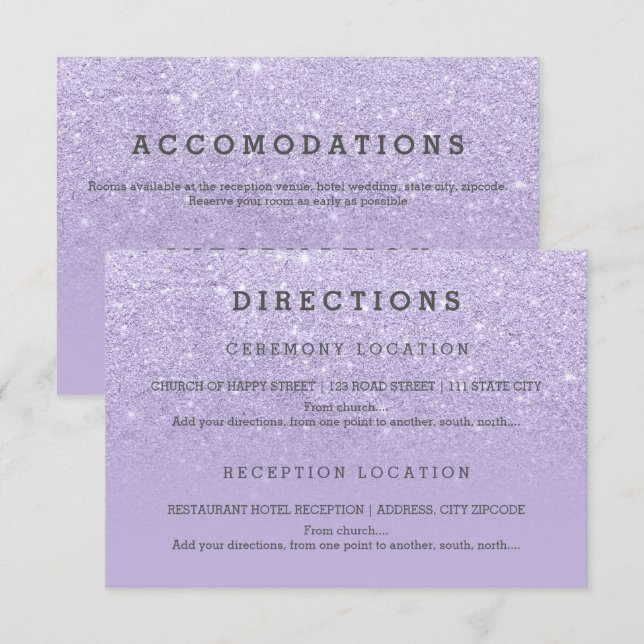 Modern purple lavender glitter details wedding invitation (Front/Back)