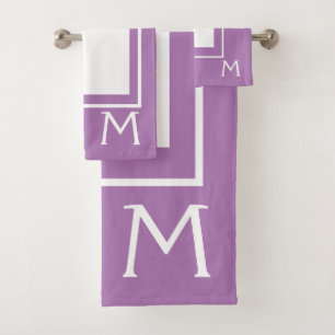 Modern Purple Lavender Monogram Bath Towel Set