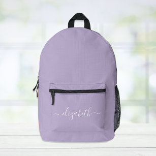 Modern Purple Lavender Personalized Script Printed Backpack