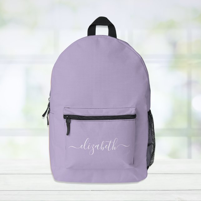Modern Purple Lavender Personalized Script Printed Backpack (Creator Uploaded)