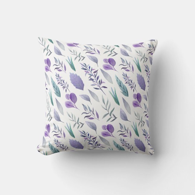 Modern Purple Lavender Teal Green Leaves | Throw Pillow (Front)