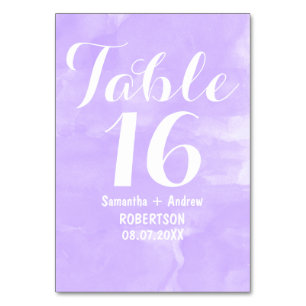 Modern purple lavender watercolor table number