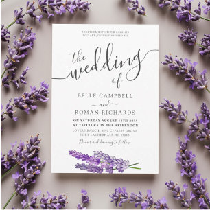 Modern Purple Lavender Watercolor Wedding  Invitation