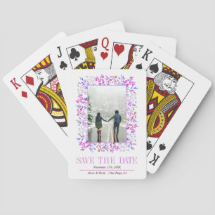 Modern purple leaf border Save the Date Playing Cards
