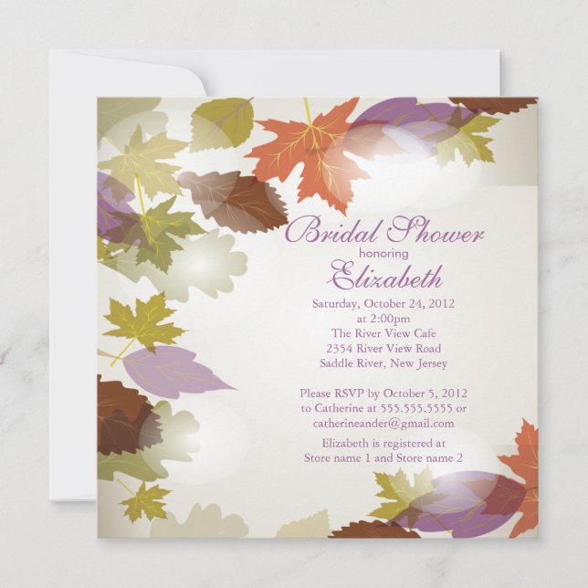 Modern Purple Leaf Bridal Shower Invitation (Front)