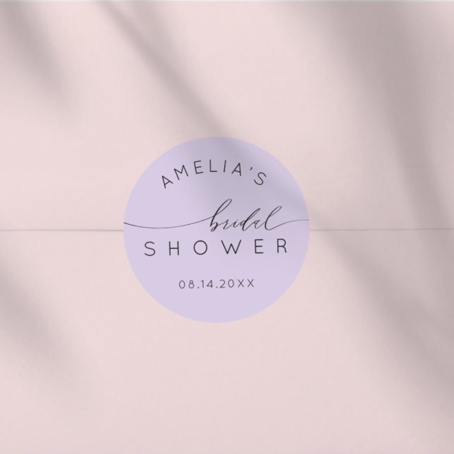 Modern Purple Lilac Bridal Shower Classic Round Sticker (Creator Uploaded)