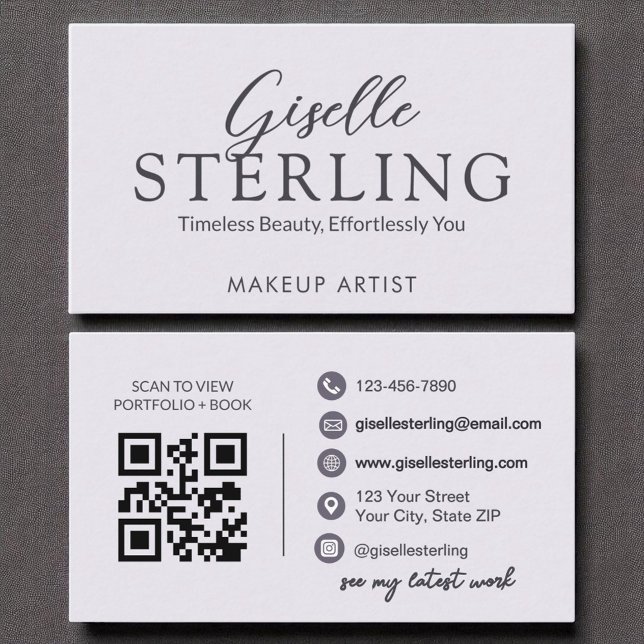 Modern Purple Lilac Script Elegant QR Code Business Card (Creator Uploaded)