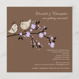 Modern Purple Love Birds Bridal Shower Invitation
