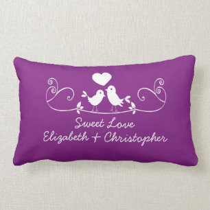 Modern Purple Love Birds Personalized Throw Pillow
