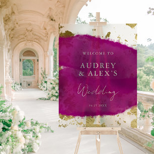Modern Purple Magenta Gold Wedding Welcome Acrylic Sign