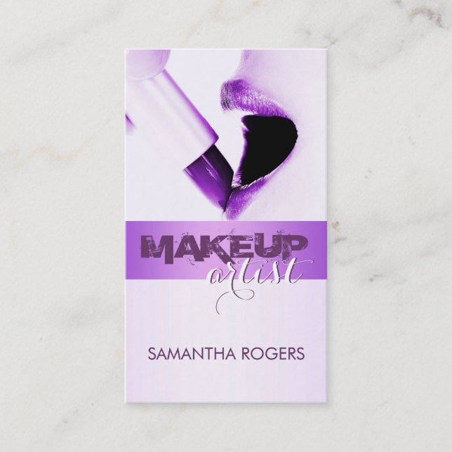 Modern Purple Makeup Artist Business Card (Front)