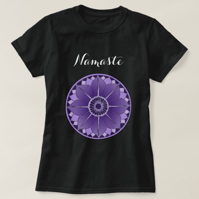 Modern Purple Mandala Namaste T-Shirt (Design Front)