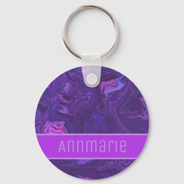 Modern Purple Marble Abstract Keychain (Front)