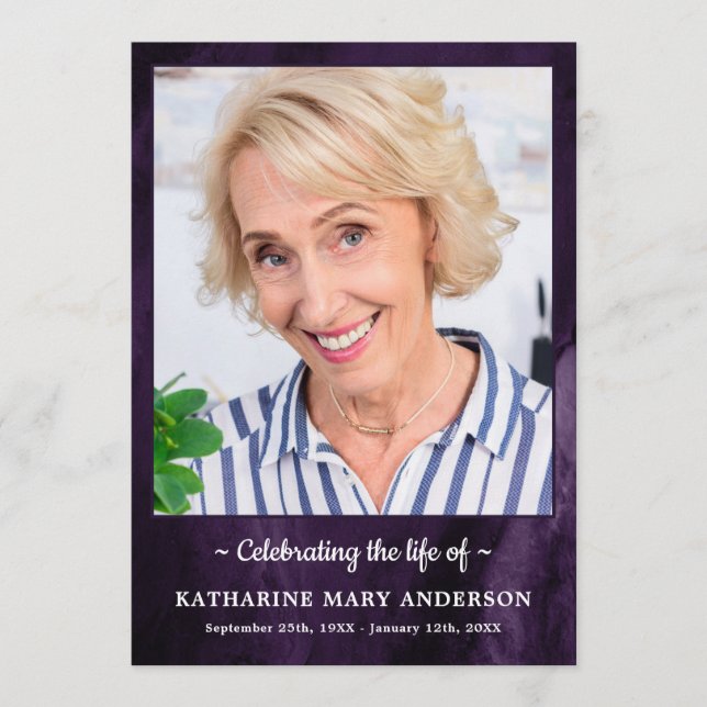 Modern Purple Marble Order Of Service Funeral Program (Front)