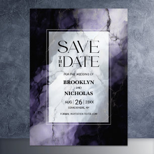 Modern Purple Marble Wedding Save the Date