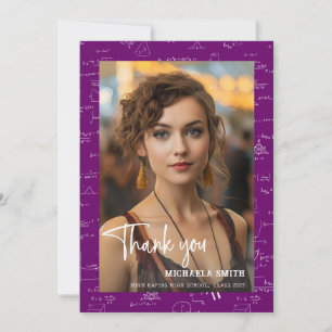Modern Purple Math Script Photo Graduation  Thank You Card