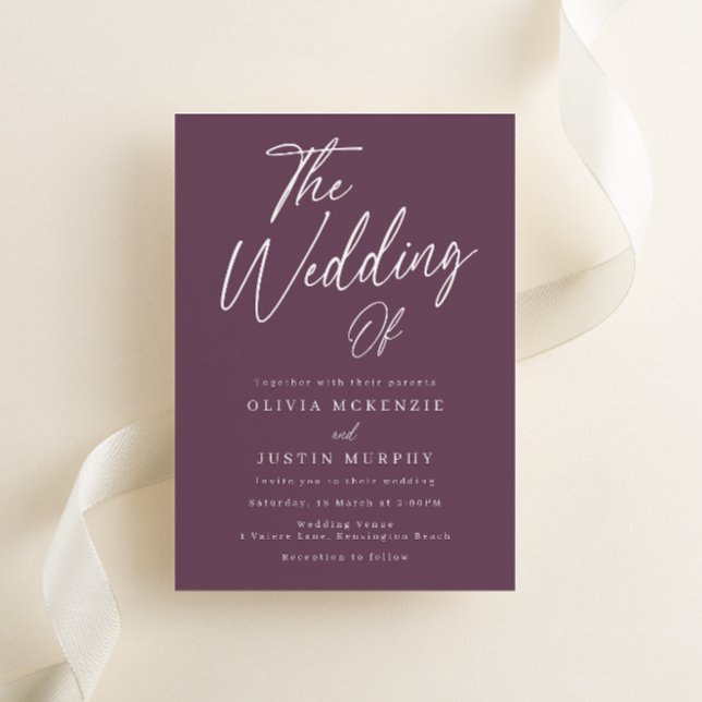 Modern Purple Mauve Script Wedding Invitation (Creator Uploaded)