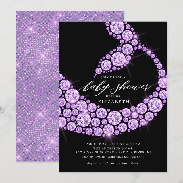 Modern Purple Mermaid Baby Shower Invitation (Front/Back)