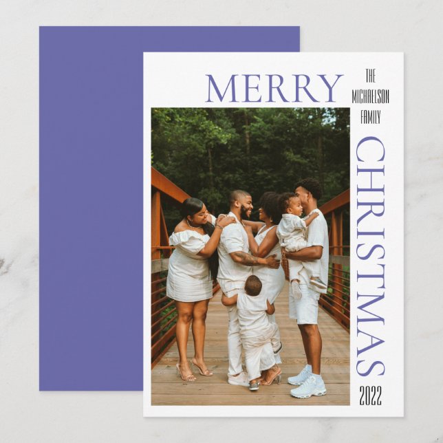 Modern Purple Merry Christmas Photo Holiday Card (Front/Back)