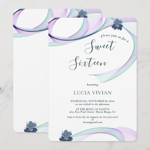 Modern Purple Mini Floral Sweet Sixteen Birthday Invitation