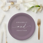 Modern purple minimal elegant script wedding paper plate<br><div class="desc">Modern classy typography bold wedding favour decor paper plate. With modern,  elegant simple minimal typography. Purple colour can be customized.</div>