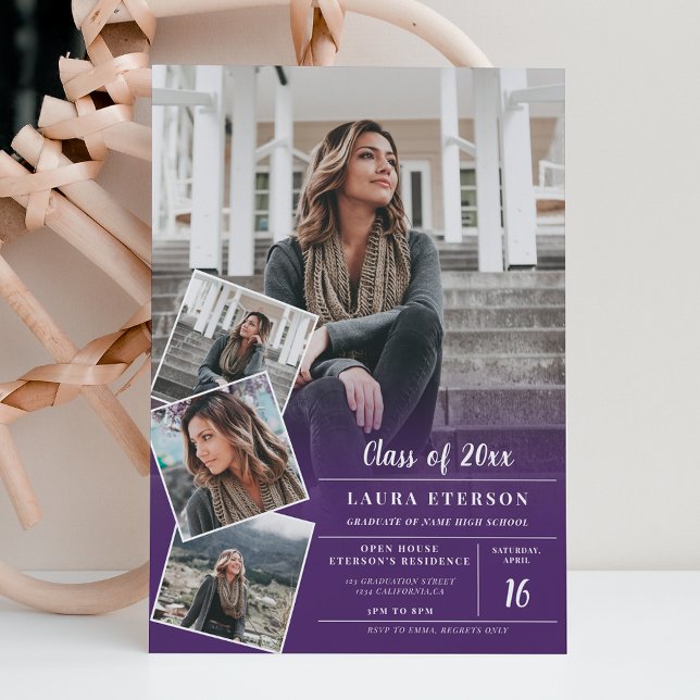 Modern purple minimalist photo graduation invitation (Creator Uploaded)