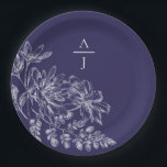 Modern Purple Monogram Floral Paper Plate<br><div class="desc">Bring modern elegance to your reception with this beautiful plate.</div>