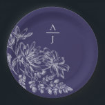 Modern Purple Monogram Floral Paper Plate<br><div class="desc">Bring modern elegance to your reception with this beautiful plate.</div>