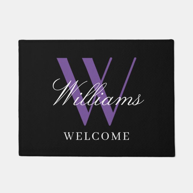Modern Purple Monogram Newlyweds Name Wedding Doormat (Front)