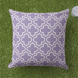 Modern Purple Moroccan Quatrefoil Pattern Outdoor Pillow